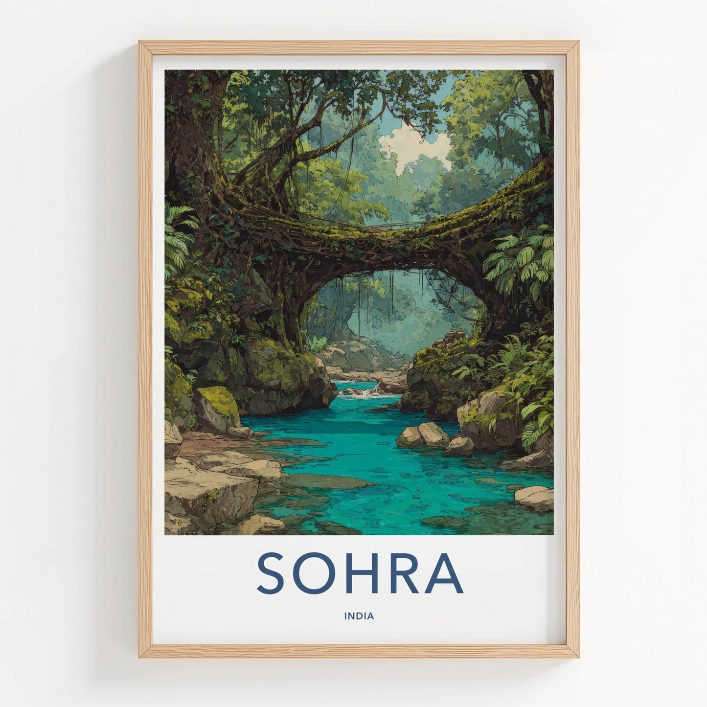 Sohra Poster - India Travel Art - Meghalaya Living Root Bridge Home Decor
