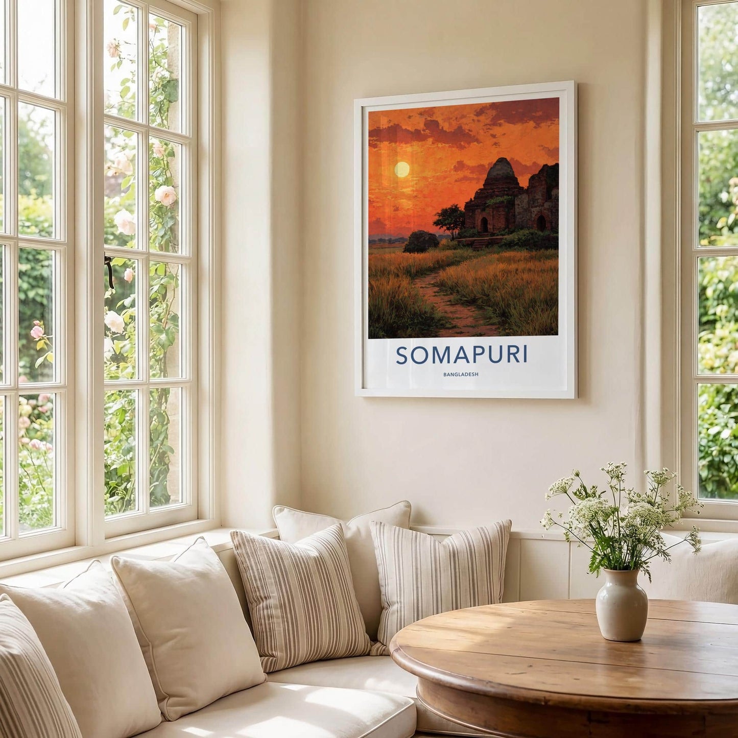 Somapuri Poster - Bangladesh Travel Art - Ancient Temple Sunset Home Decor