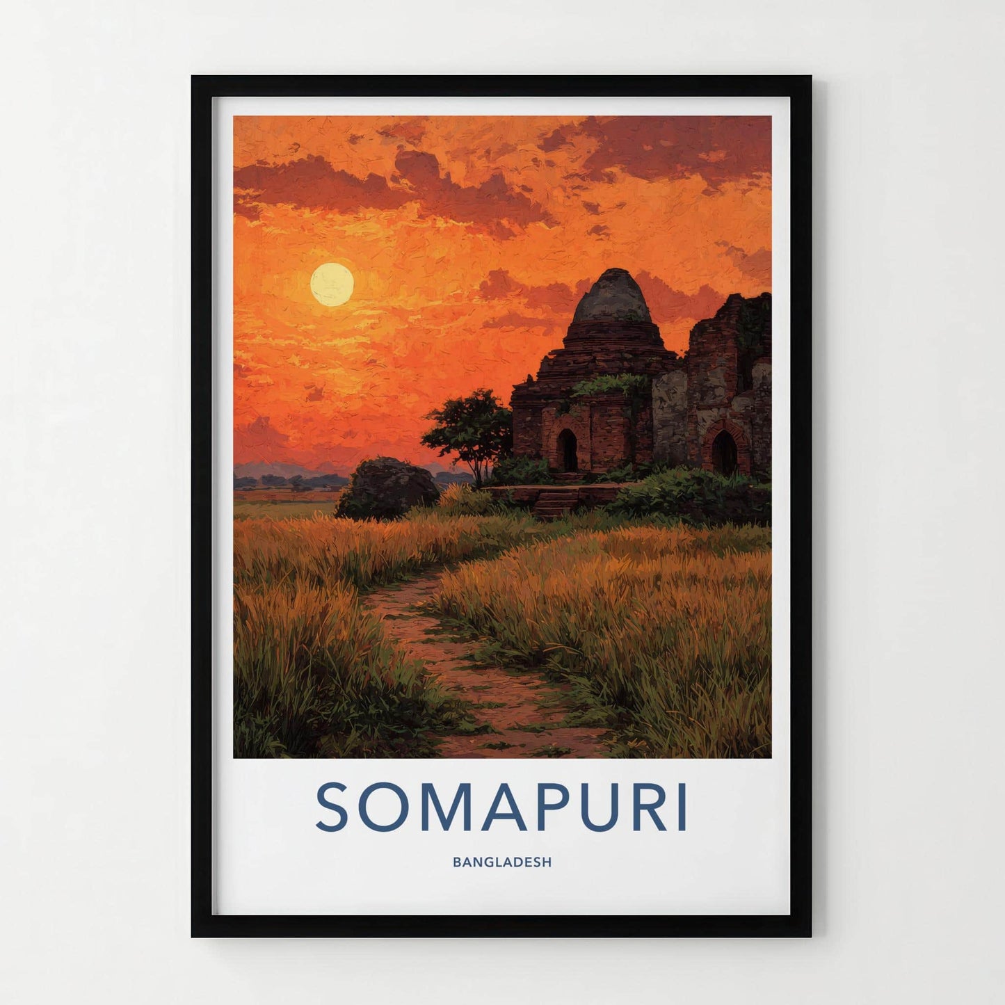 Somapuri Poster - Bangladesh Travel Art - Ancient Temple Sunset Home Decor