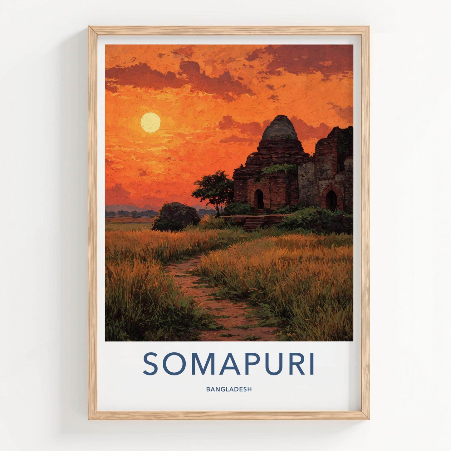 Somapuri Poster - Bangladesh Travel Art - Ancient Temple Sunset Home Decor