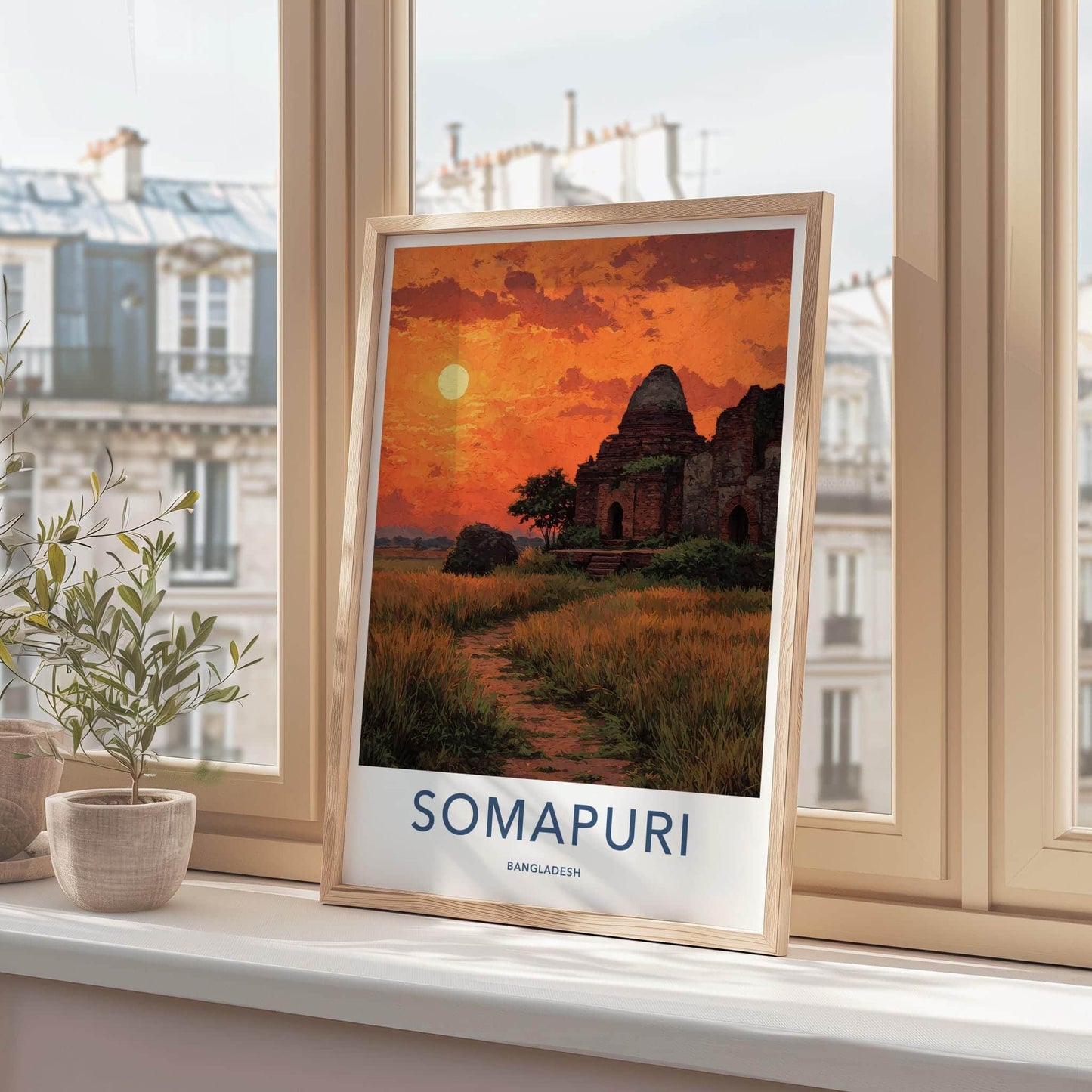 Somapuri Poster - Bangladesh Travel Art - Ancient Temple Sunset Home Decor
