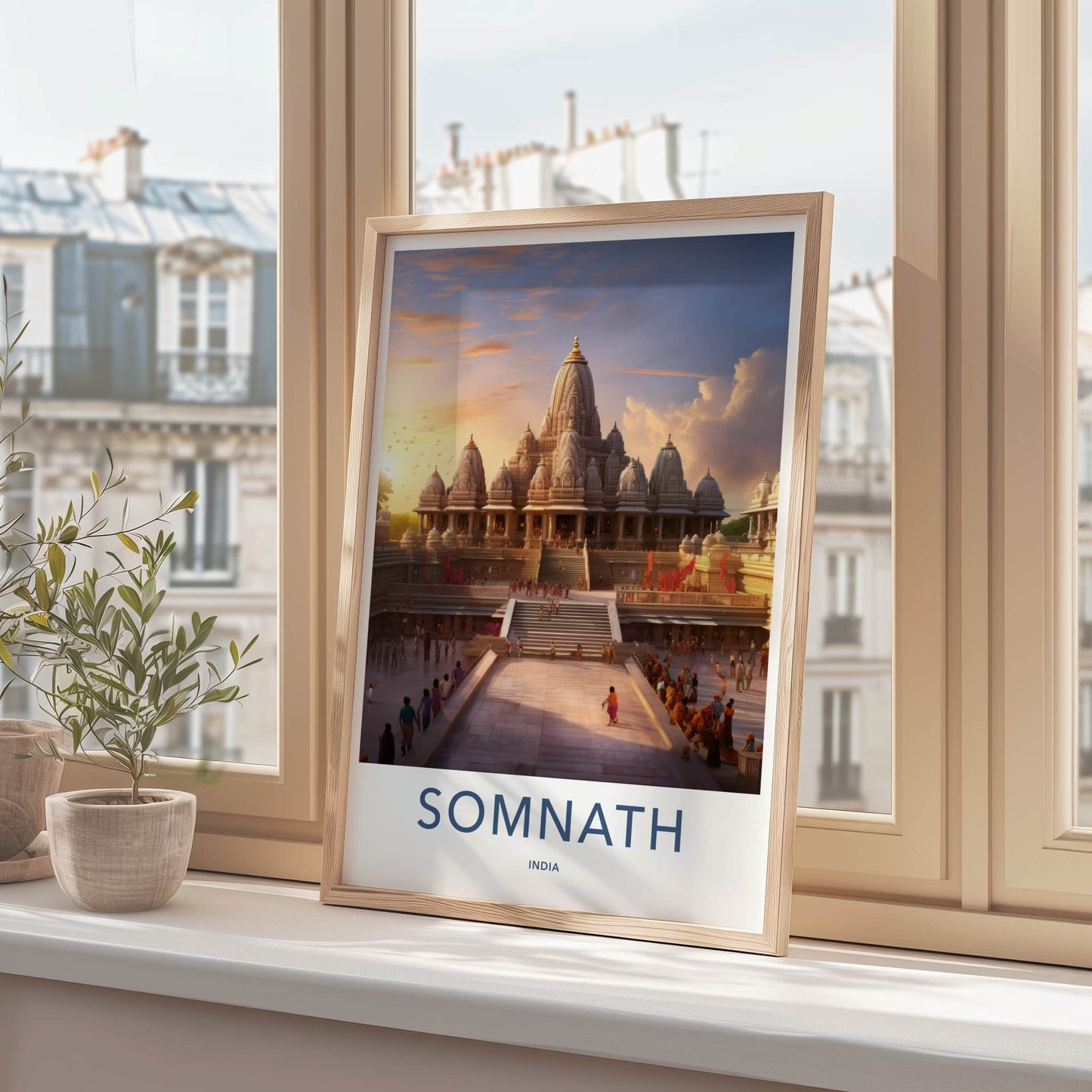 Somnath Poster - India Wall Art - Gujarat Temple Sunset Home Decor
