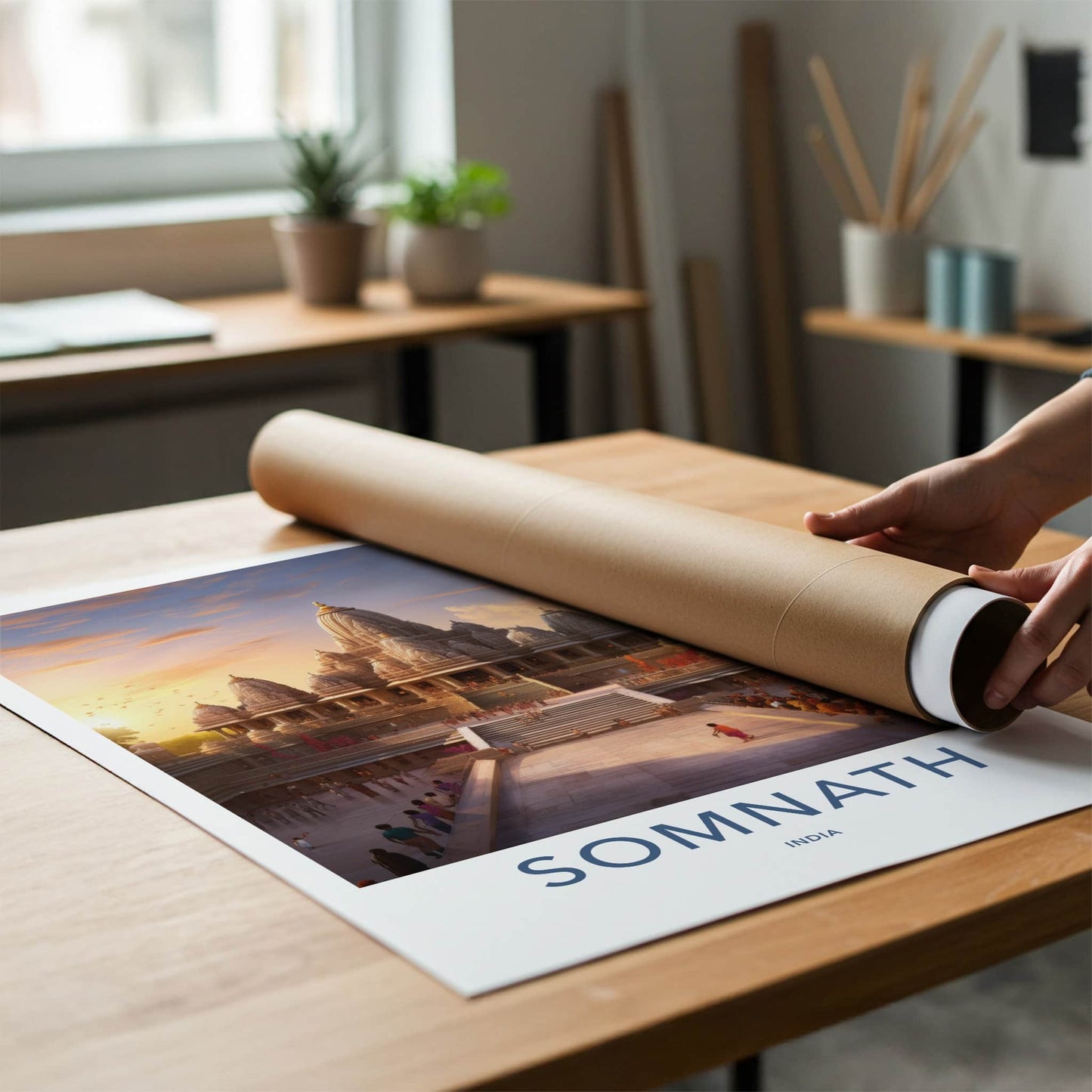 Somnath Poster - India Wall Art - Gujarat Temple Sunset Home Decor