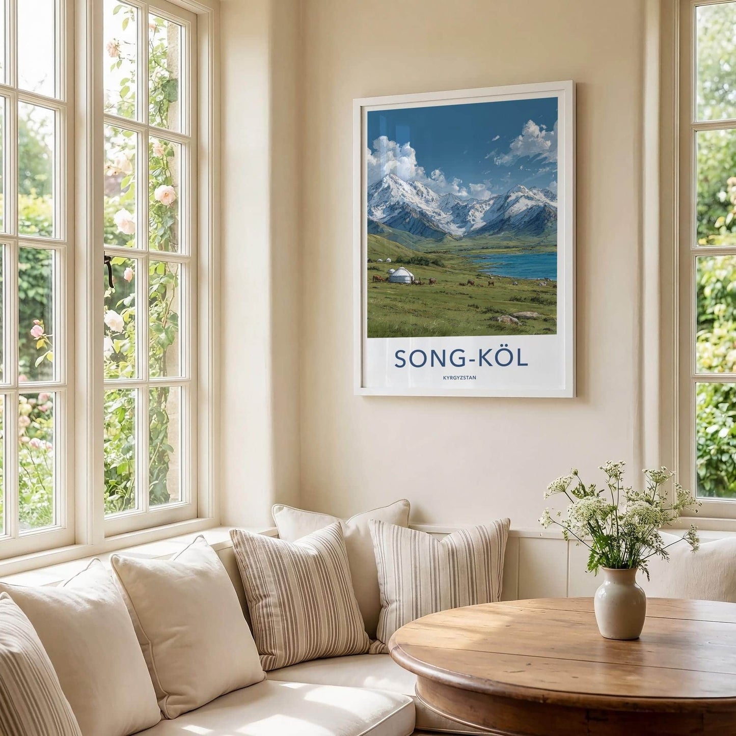 Song-Kol Poster - Kyrgyzstan Travel Art - Alpine Lake Yurt Home Decor
