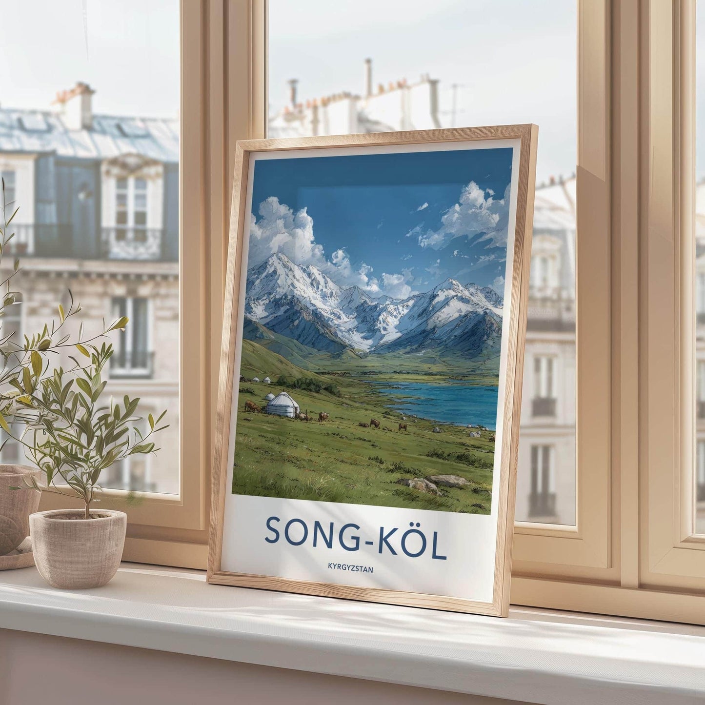 Song-Kol Poster - Kyrgyzstan Travel Art - Alpine Lake Yurt Home Decor