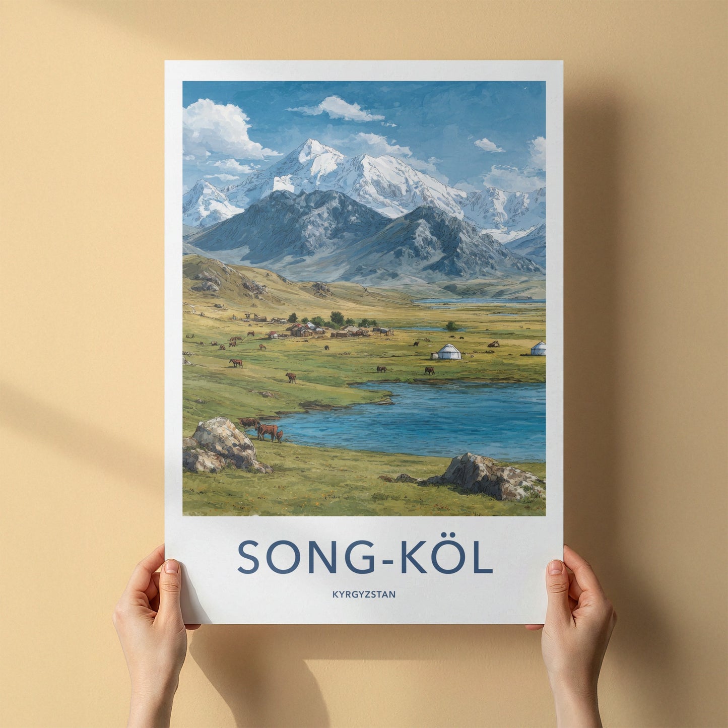 Song-Kol Poster - Kyrgyzstan Yurt Lake Animals Wall Art