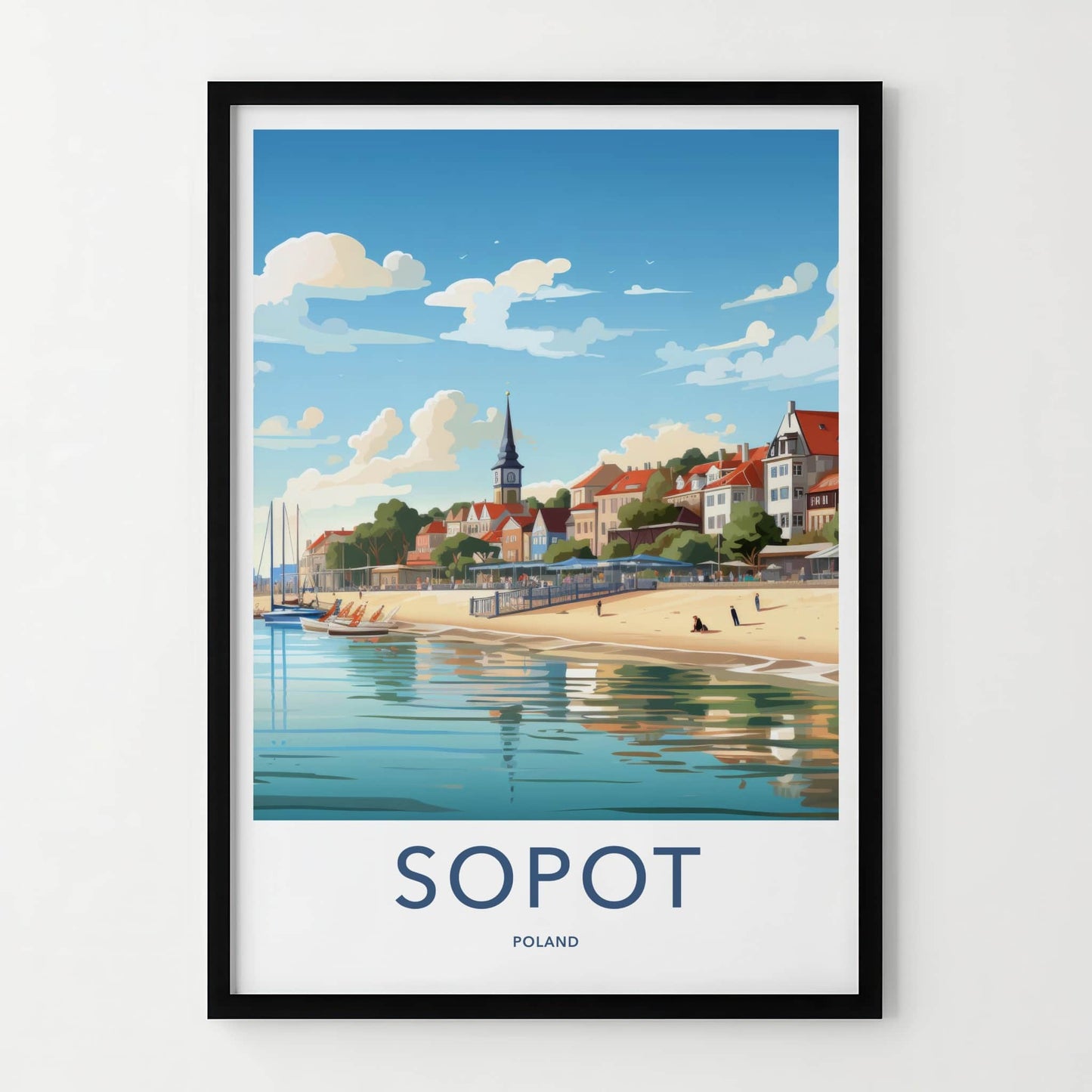 Sopot Poster - Poland Travel Art - Waterfront Town Beach Home Decor