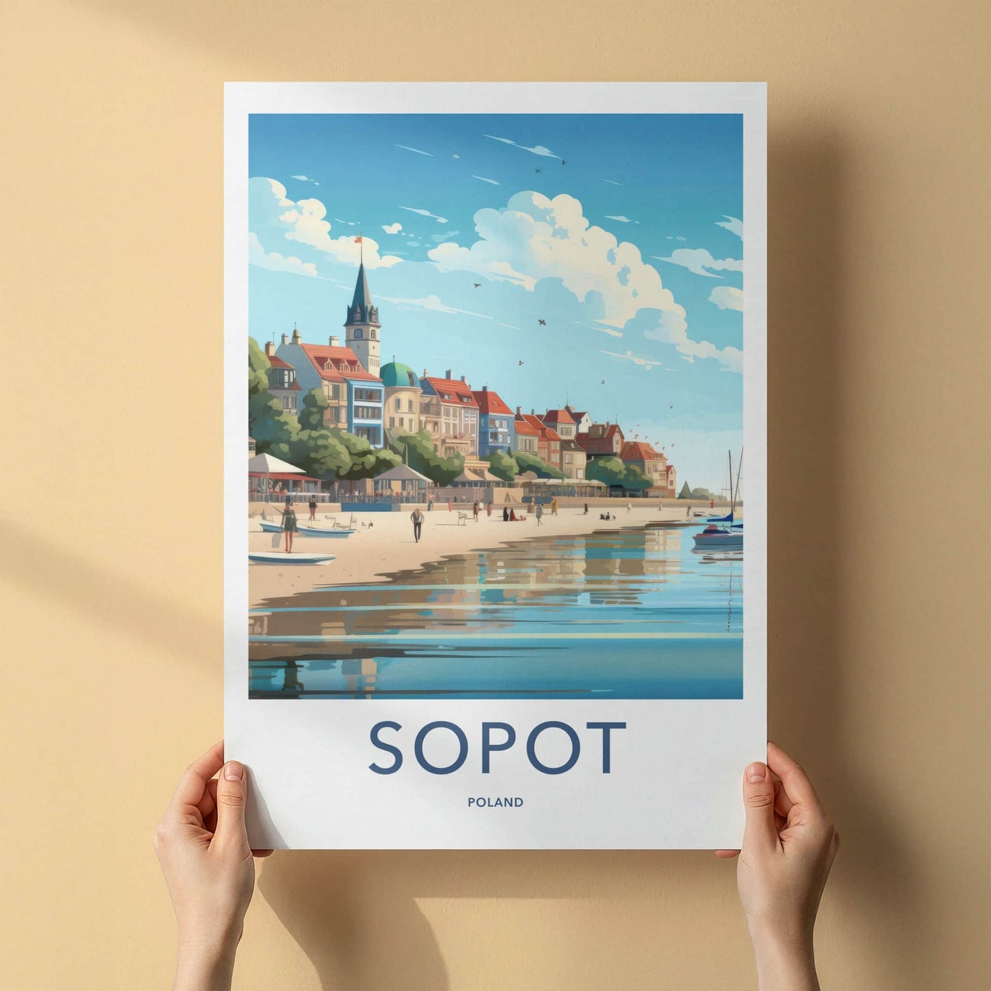 Sopot Poster - Poland Travel Print - Sunny Seaside Architecture Lounge Decor