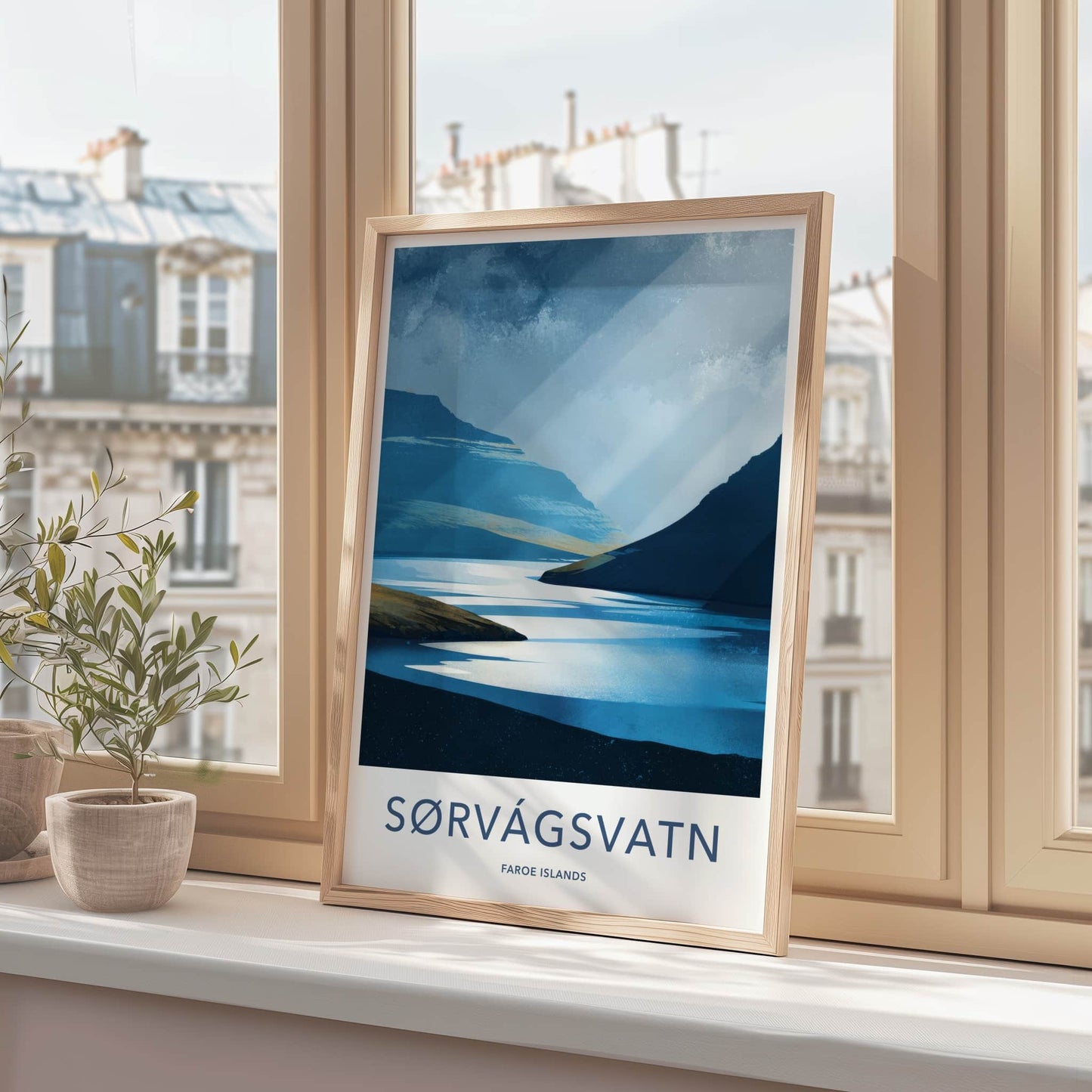 Sorvagsvatn Poster - Faroe Islands Travel Art - Blue Water Rays Home Decor