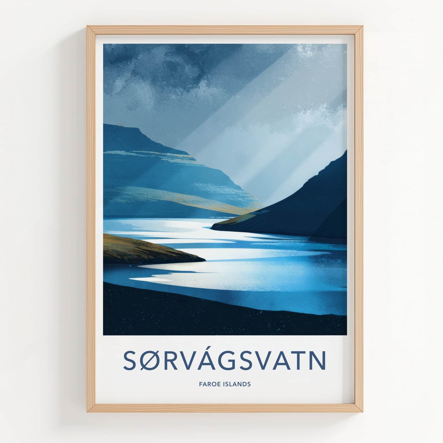 Sorvagsvatn Poster - Faroe Islands Travel Art - Blue Water Rays Home Decor