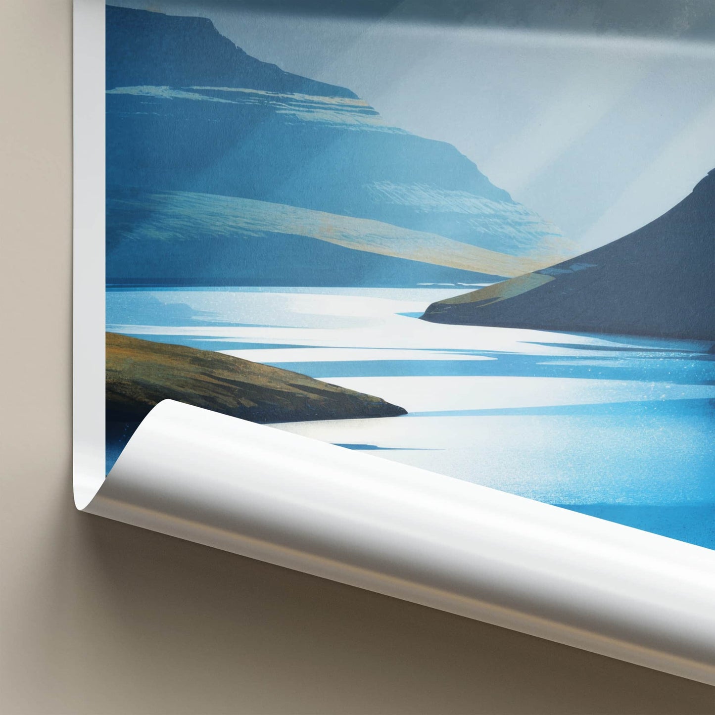 Sorvagsvatn Poster - Faroe Islands Travel Art - Blue Water Rays Home Decor