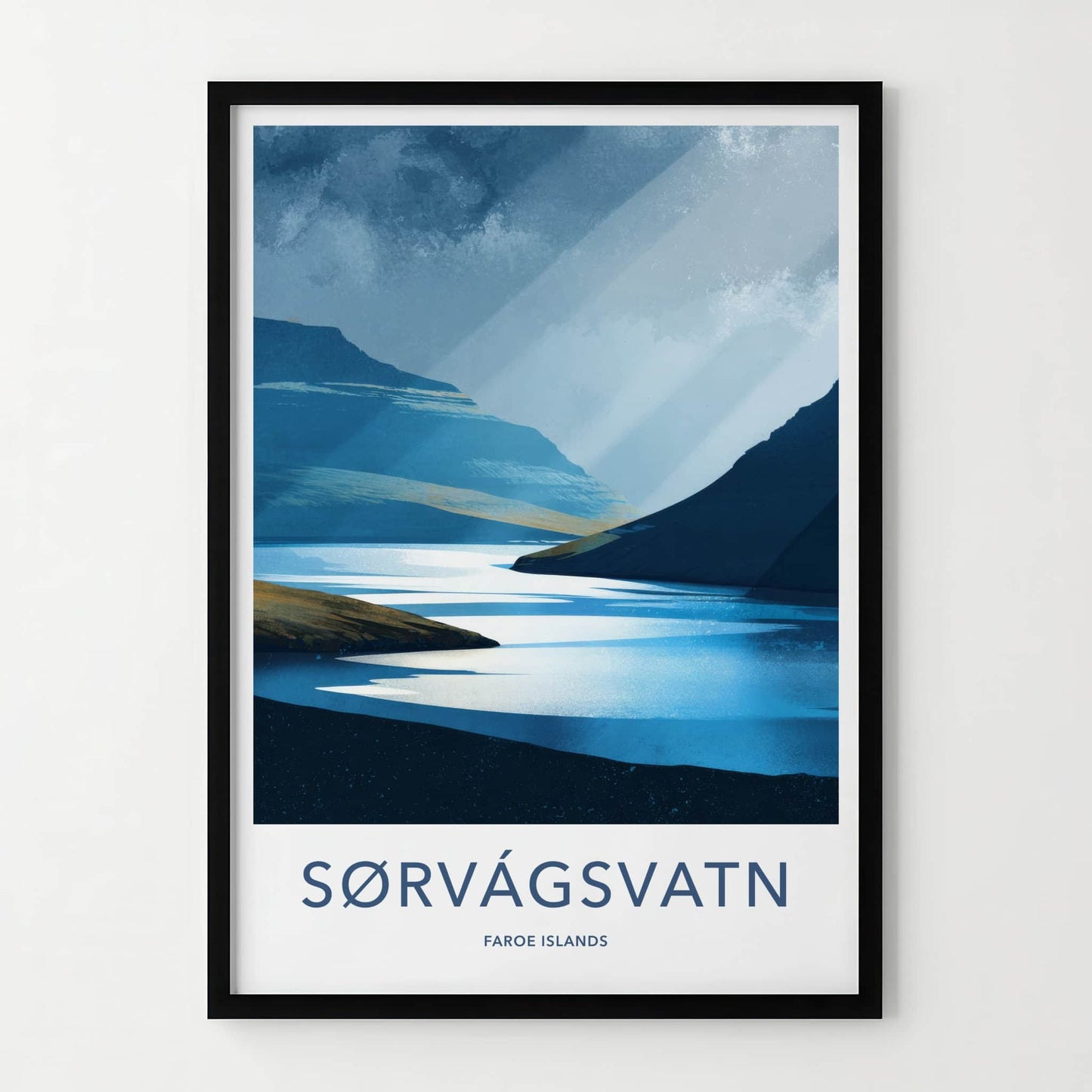 Sorvagsvatn Poster - Faroe Islands Travel Art - Blue Water Rays Home Decor