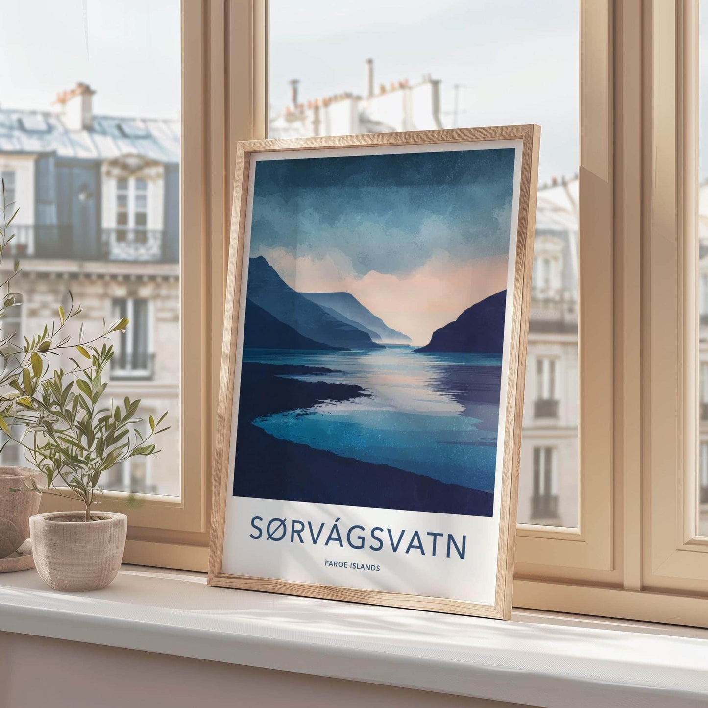 Sorvagsvatn Poster - Faroe Islands Travel Art - Calm Lake Mountain Home Decor