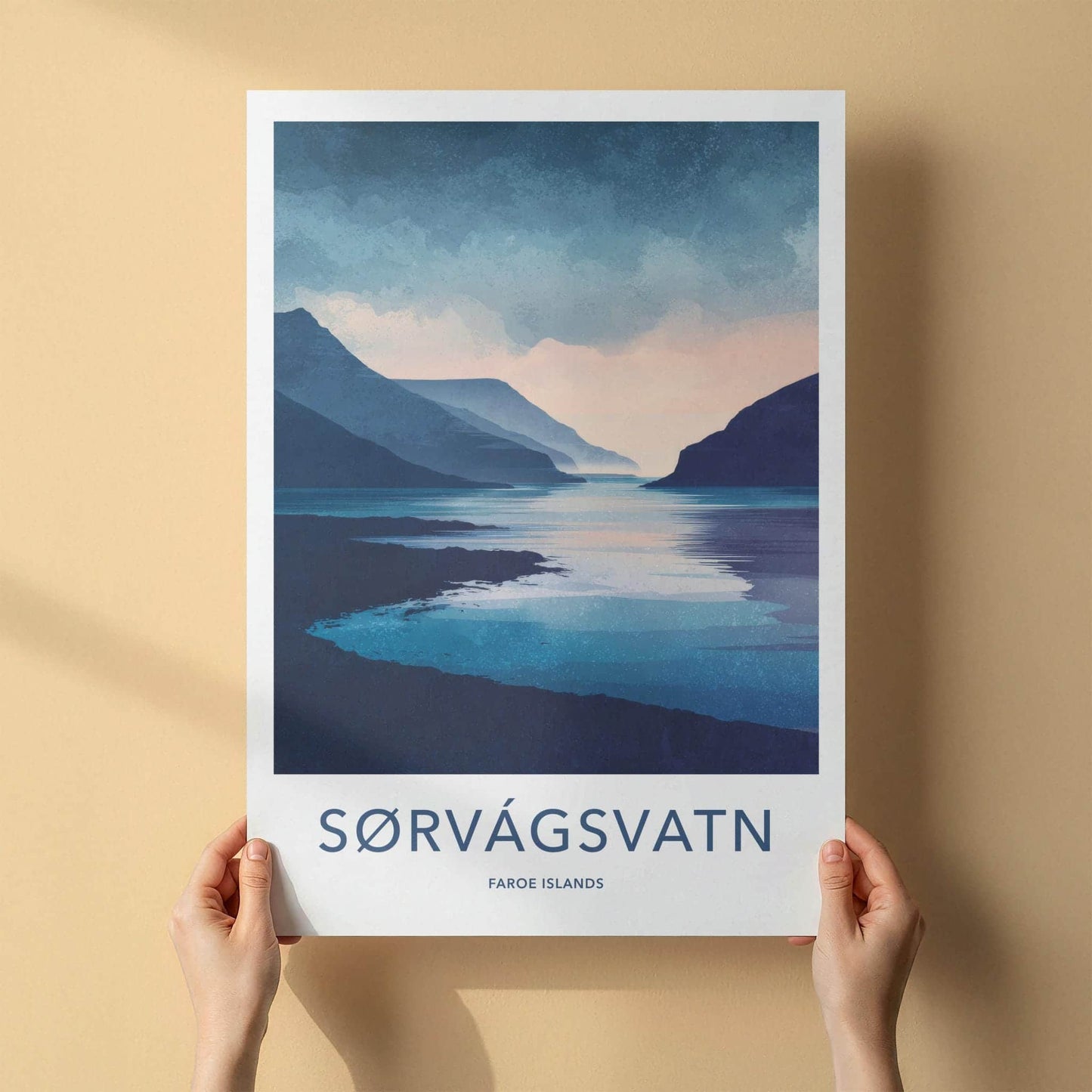 Sorvagsvatn Poster - Faroe Islands Travel Art - Calm Lake Mountain Home Decor