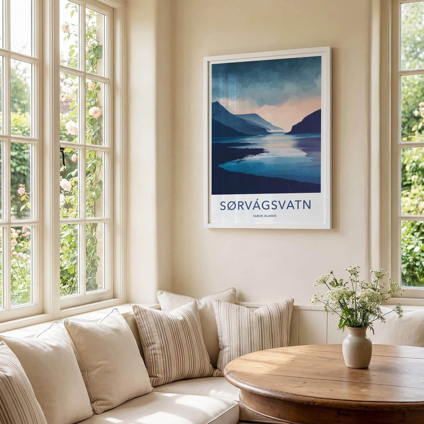 Sorvagsvatn Poster - Faroe Islands Travel Art - Calm Lake Mountain Home Decor