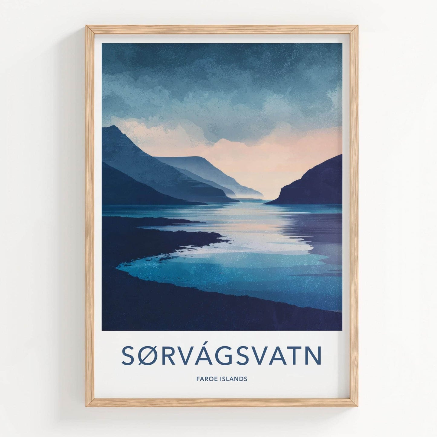 Sorvagsvatn Poster - Faroe Islands Travel Art - Calm Lake Mountain Home Decor