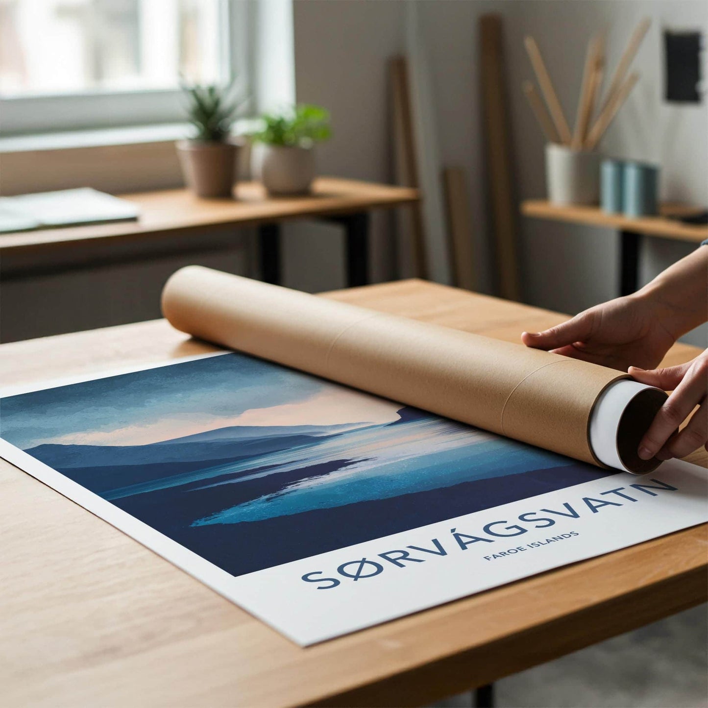 Sorvagsvatn Poster - Faroe Islands Travel Art - Calm Lake Mountain Home Decor