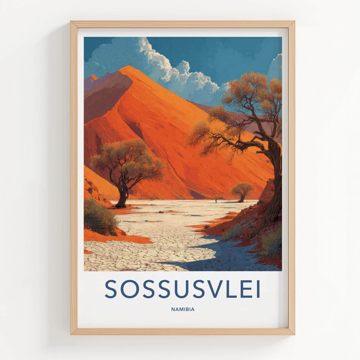 Sossusvlei Poster - Namibia Travel Art - Orange Dune Landscape Wall Decor