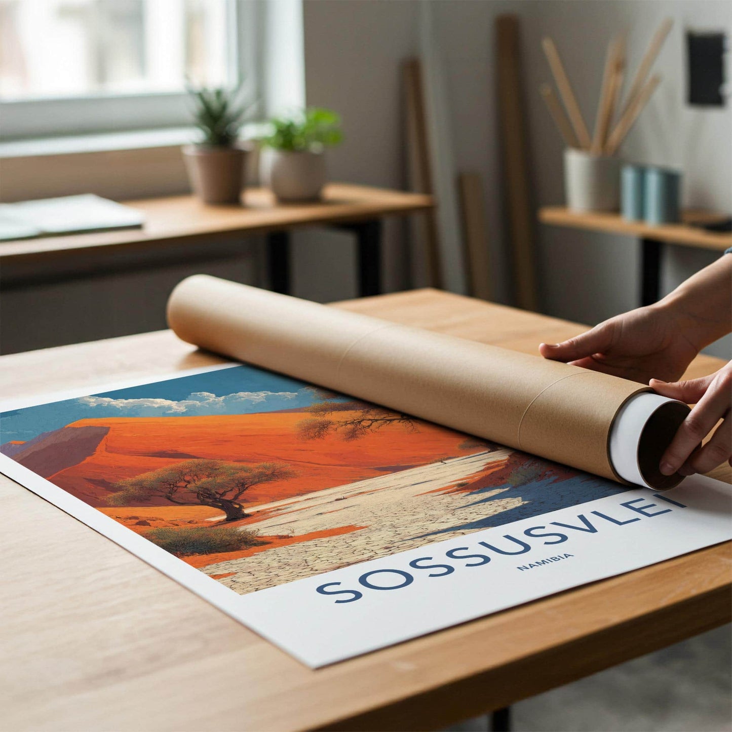 Sossusvlei Poster - Namibia Travel Art - Orange Dune Landscape Wall Decor