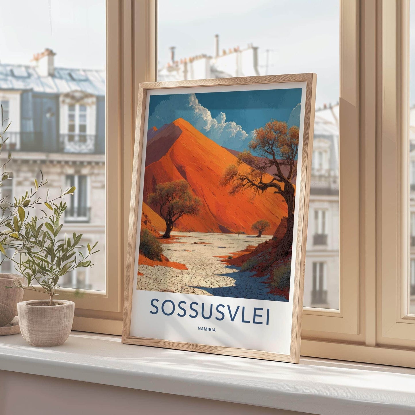 Sossusvlei Poster - Namibia Travel Art - Orange Dune Landscape Wall Decor