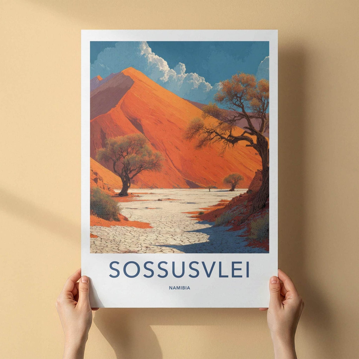 Sossusvlei Poster - Namibia Travel Art - Orange Dune Landscape Wall Decor