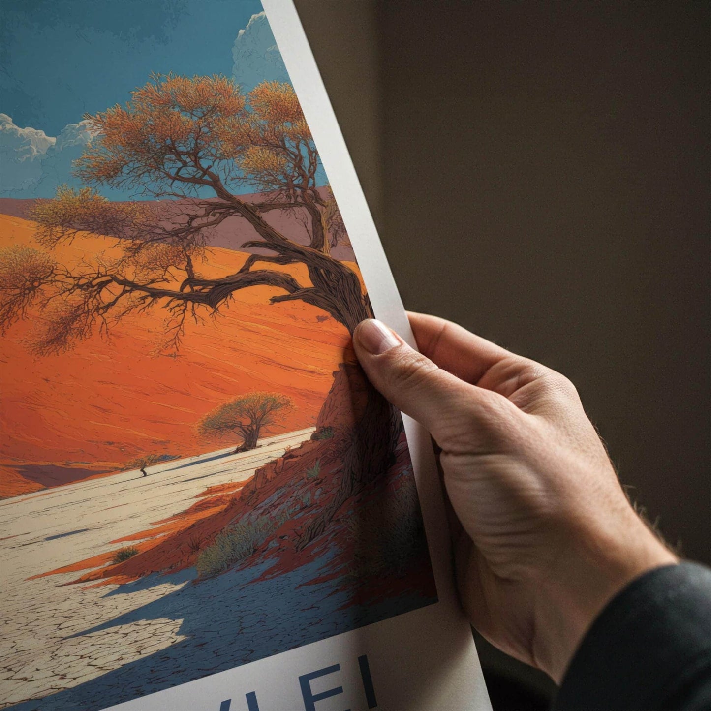 Sossusvlei Poster - Namibia Travel Art - Orange Dune Landscape Wall Decor