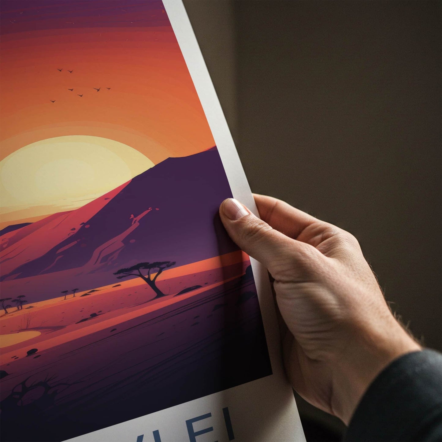Sossusvlei Poster - Namibia Travel Art - Striking African Sunset Home Decor