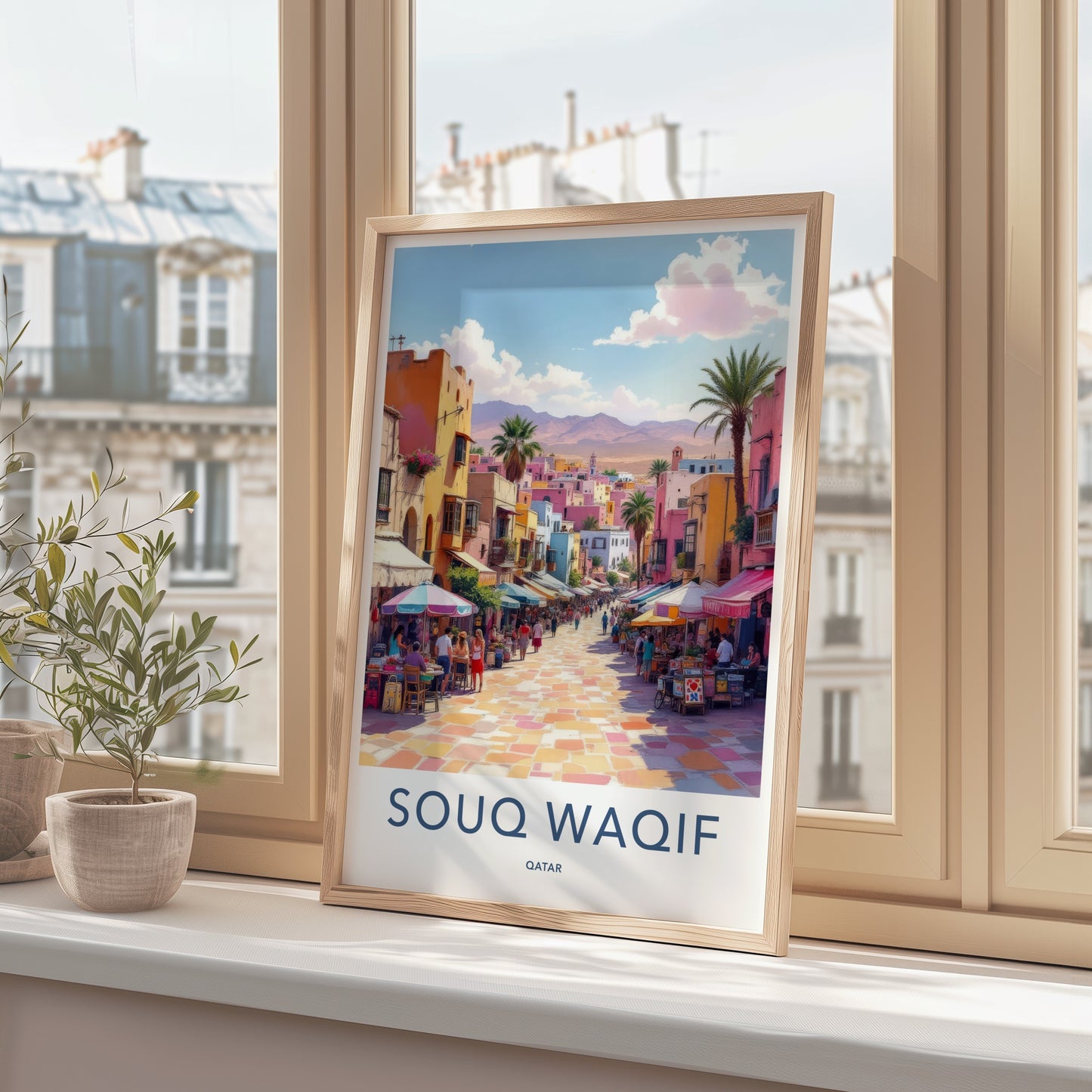 Souq Waqif Poster - Qatar Travel Art - Colorful Market Street Gift