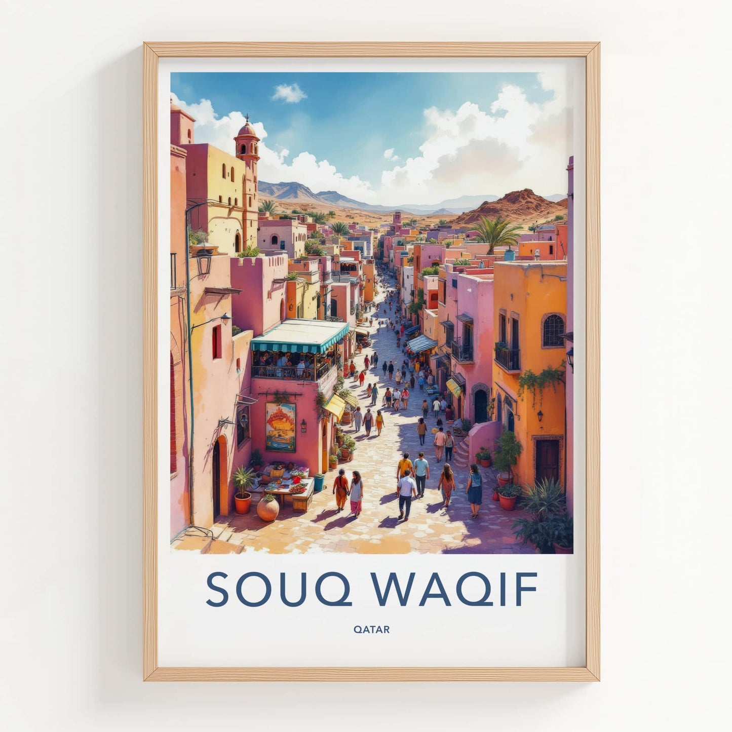 Souq Waqif Poster - Qatar Travel Art - Vibrant Market Street Wall Decor