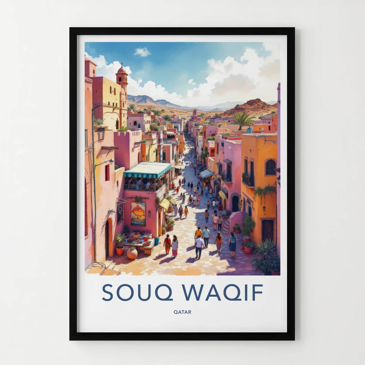 Souq Waqif Poster - Qatar Travel Art - Vibrant Market Street Wall Decor