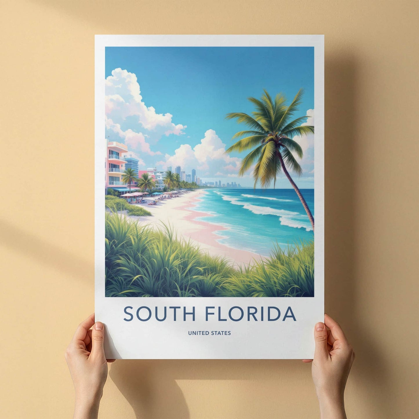 South Florida Poster - Florida Art Print - Vibrant Coastal City Home Decor