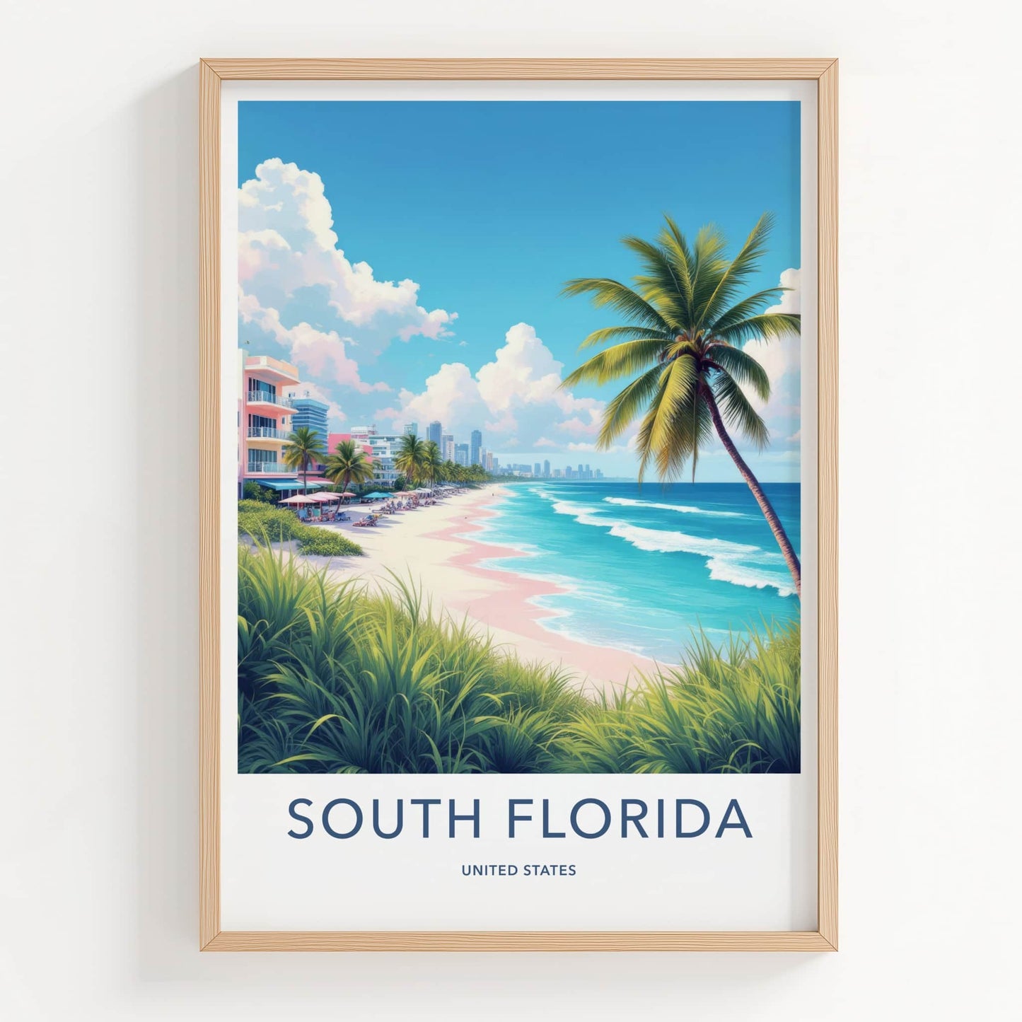 South Florida Poster - Florida Art Print - Vibrant Coastal City Home Decor