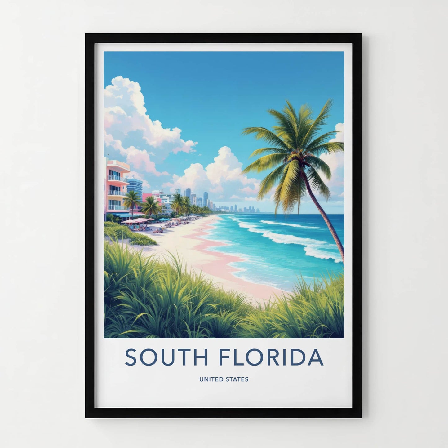 South Florida Poster - Florida Art Print - Vibrant Coastal City Home Decor