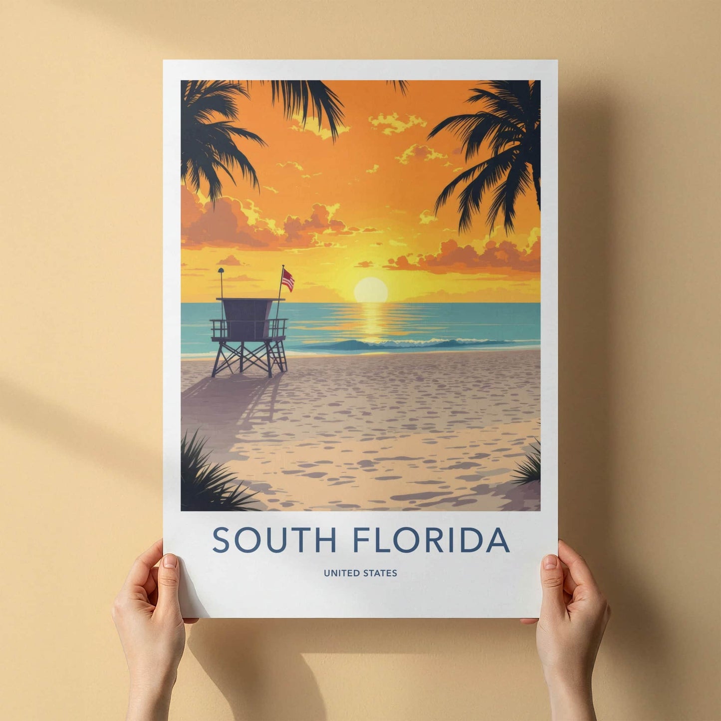 South Florida Poster - Florida Travel Print - Vibrant Beach Sunset Wall Decor