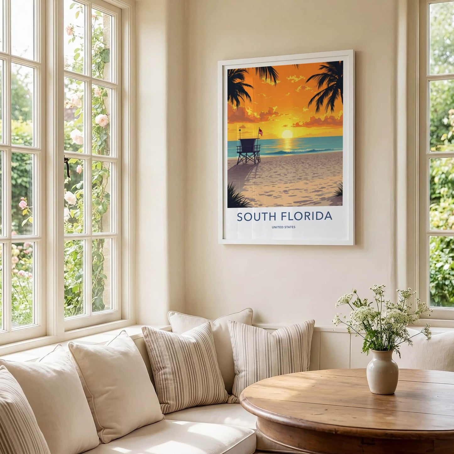 South Florida Poster - Florida Travel Print - Vibrant Beach Sunset Wall Decor