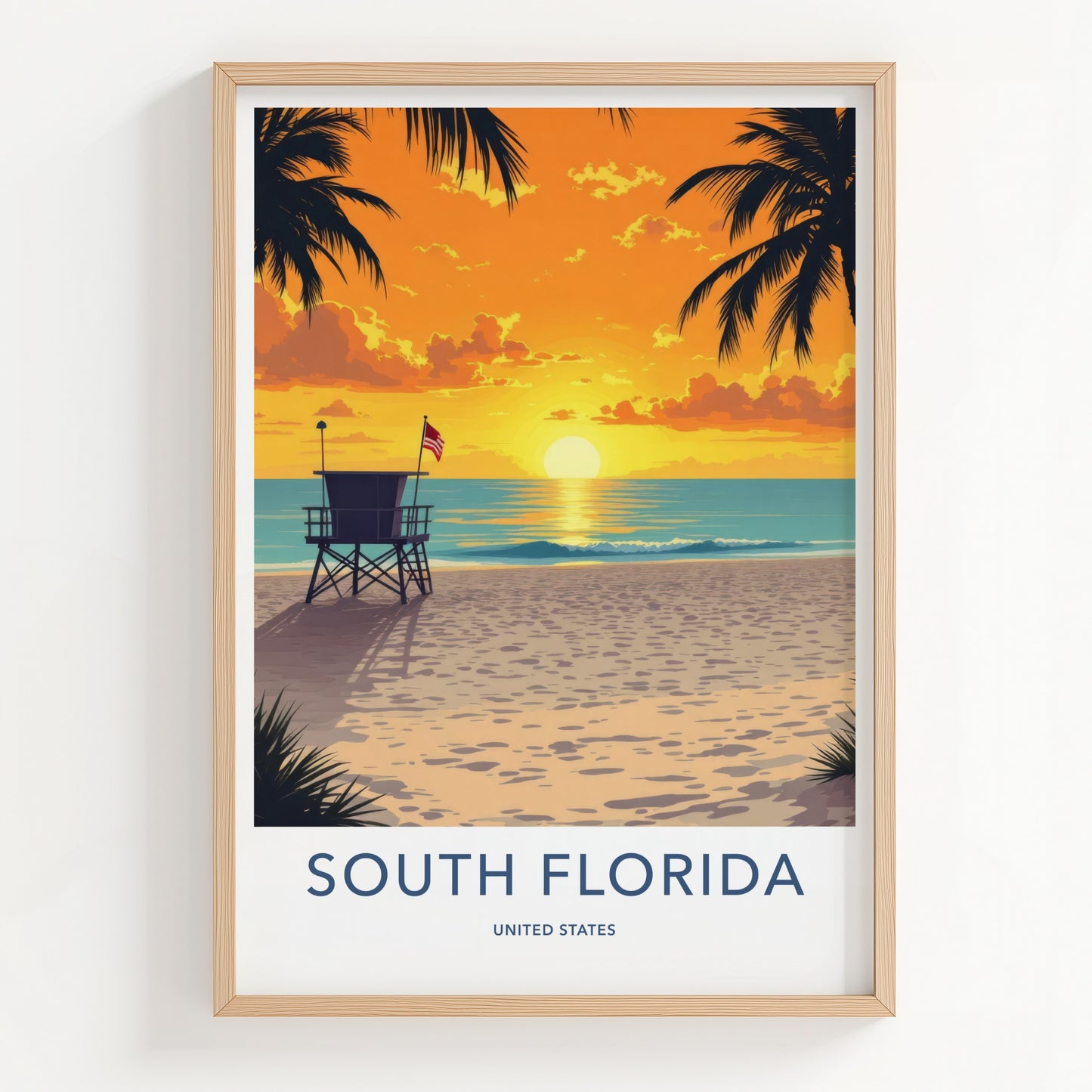 South Florida Poster - Florida Travel Print - Vibrant Beach Sunset Wall Decor