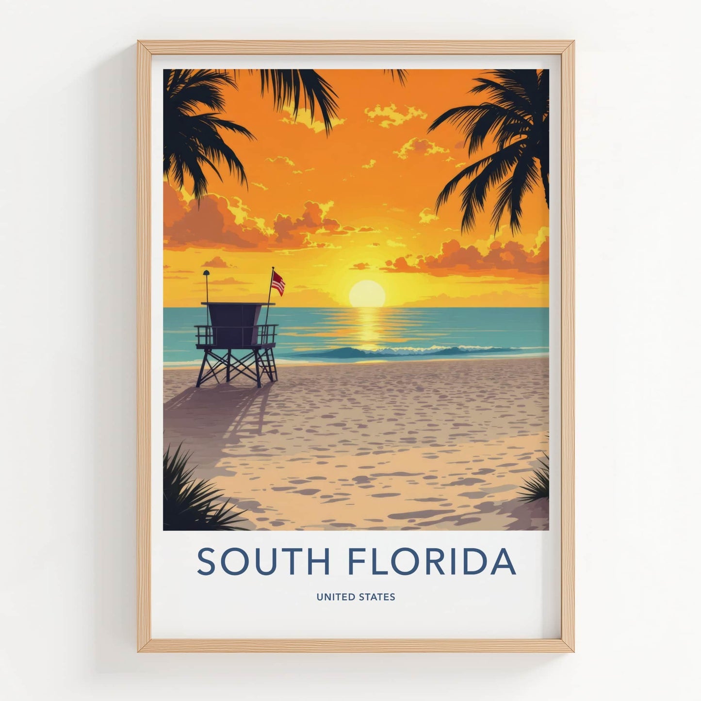South Florida Poster - Florida Travel Print - Vibrant Beach Sunset Wall Decor