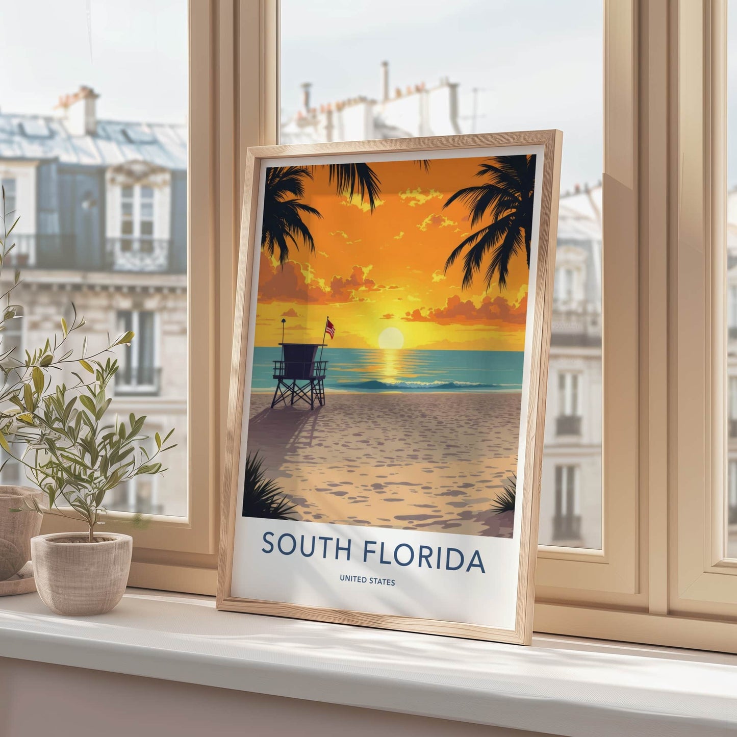 South Florida Poster - Florida Travel Print - Vibrant Beach Sunset Wall Decor