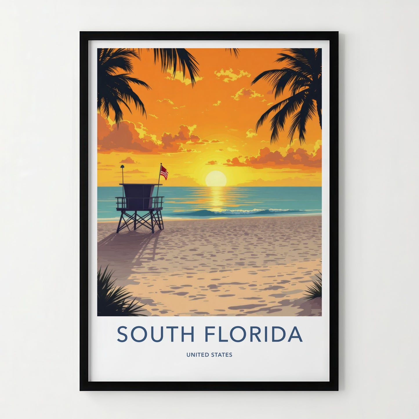 South Florida Poster - Florida Travel Print - Vibrant Beach Sunset Wall Decor