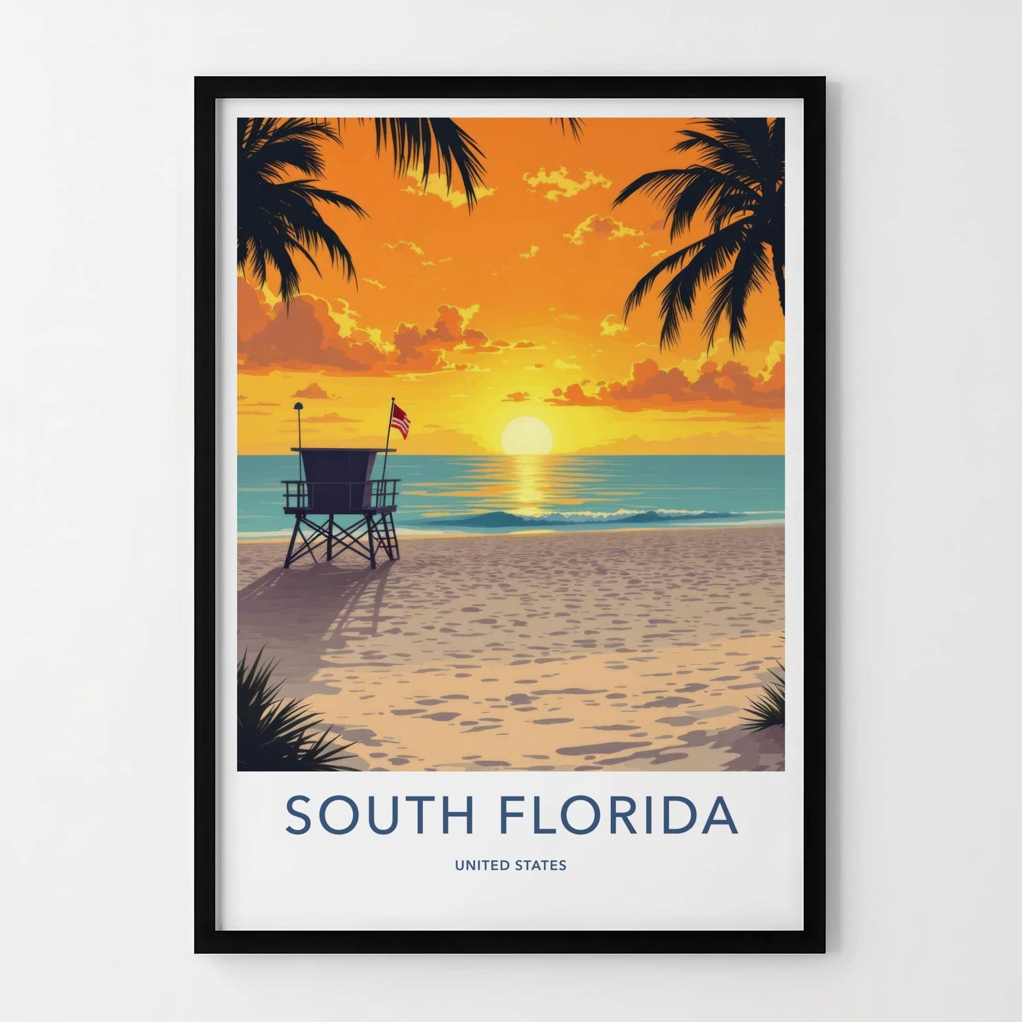 South Florida Poster - Florida Travel Print - Vibrant Beach Sunset Wall Decor