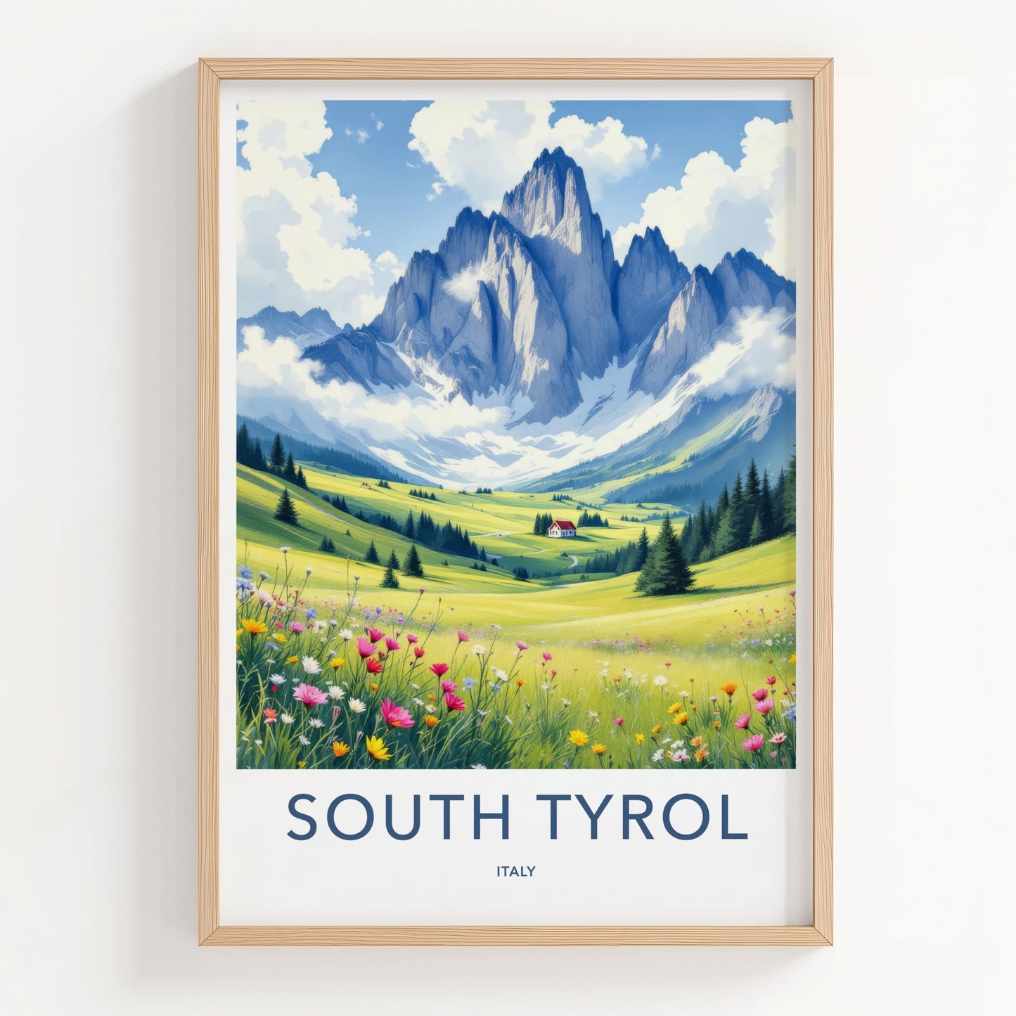 South Tyrol Poster - Italy Travel Art - Majestic Mountain Wildflowers Wall Decor
