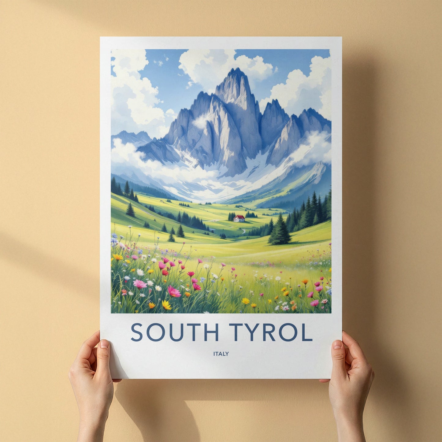South Tyrol Poster - Italy Travel Art - Majestic Mountain Wildflowers Wall Decor