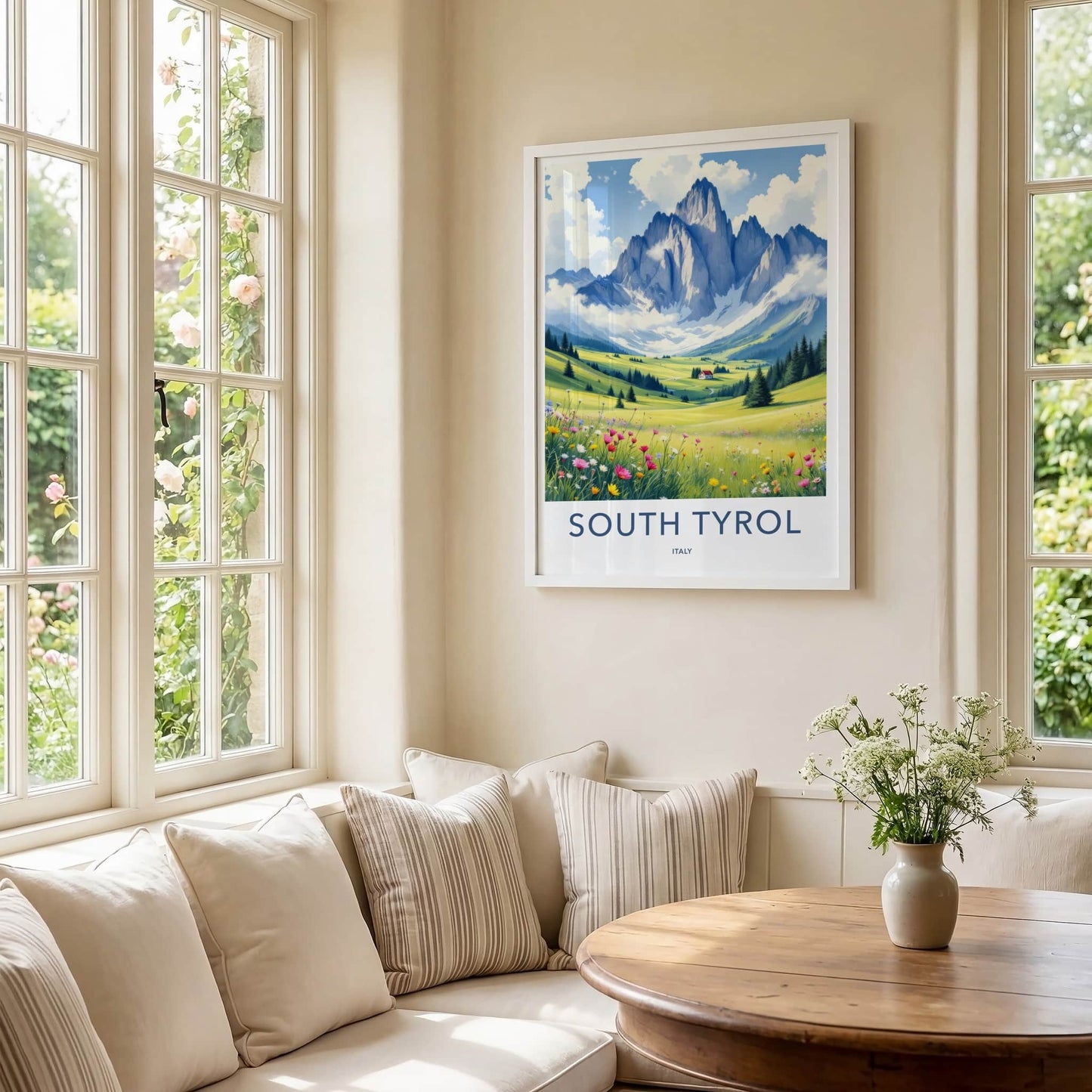 South Tyrol Poster - Italy Travel Art - Majestic Mountain Wildflowers Wall Decor