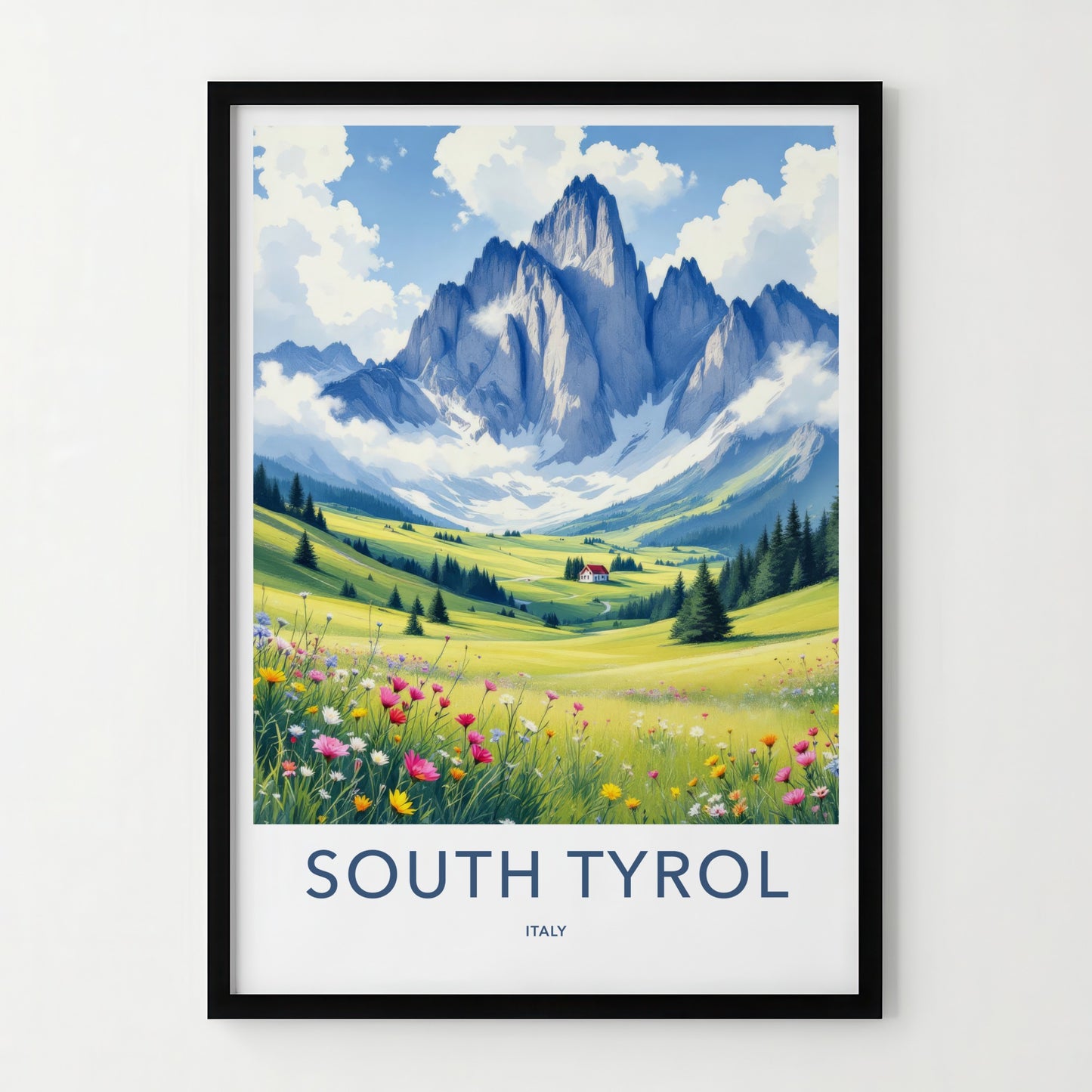 South Tyrol Poster - Italy Travel Art - Majestic Mountain Wildflowers Wall Decor