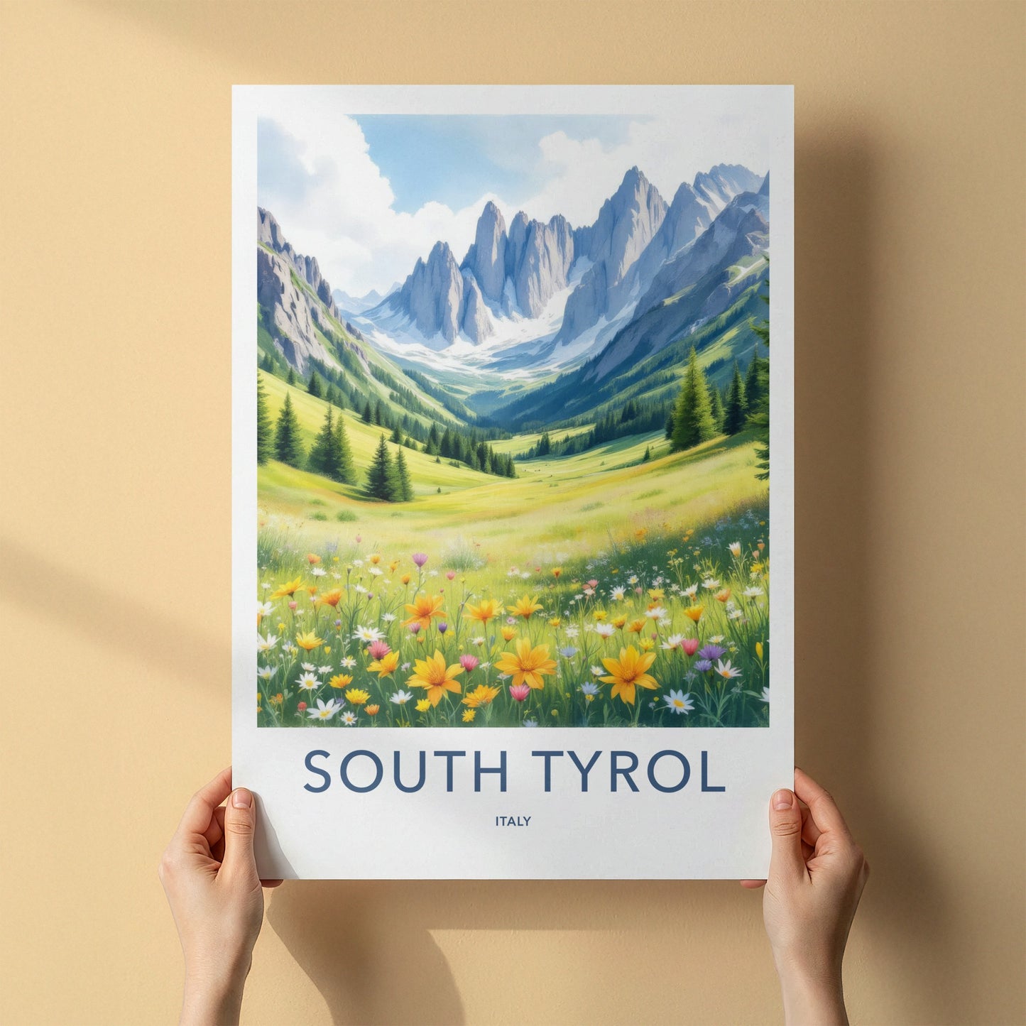 South Tyrol Poster - Italy Travel Art - Mountain Valley Flowers Home Decor