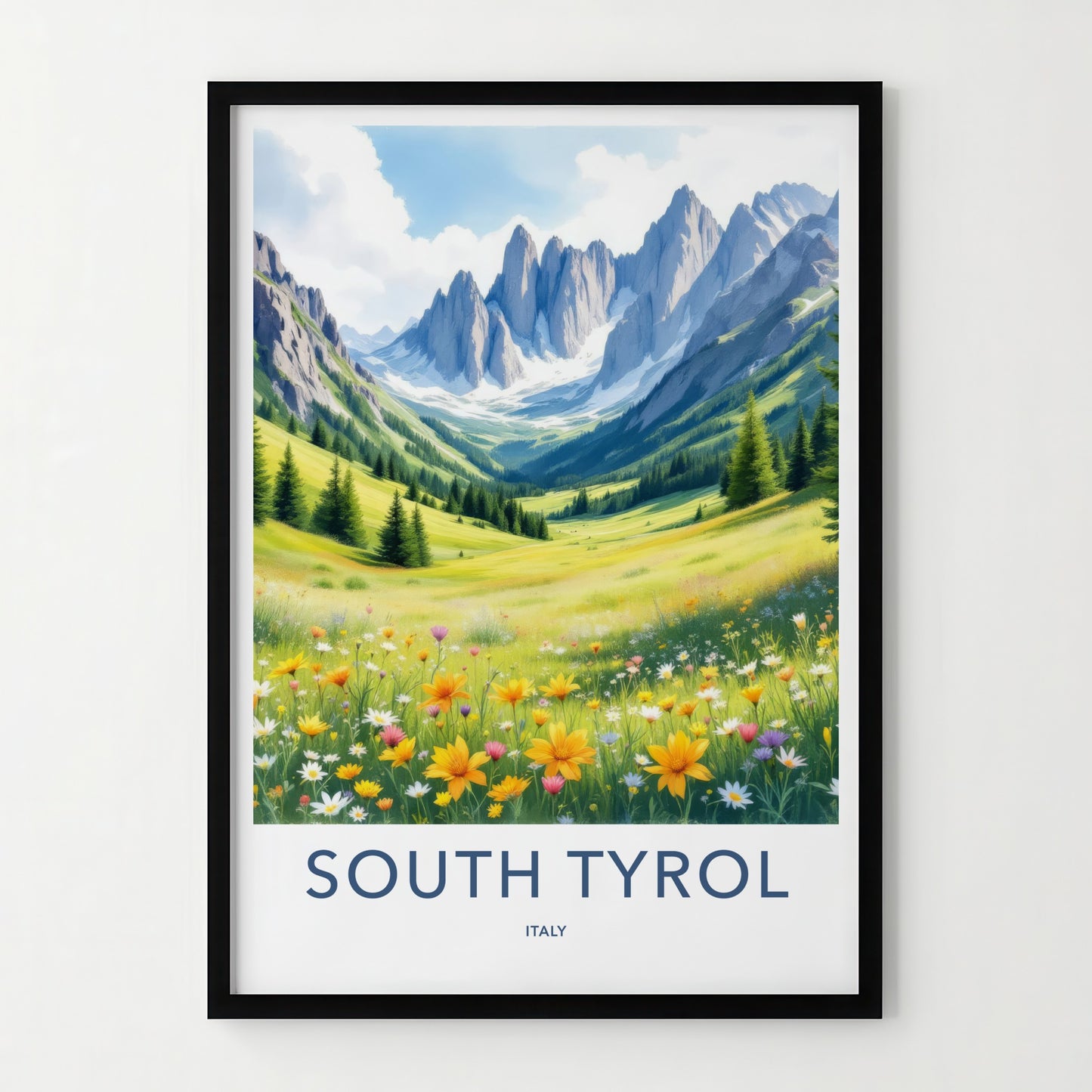 South Tyrol Poster - Italy Travel Art - Mountain Valley Flowers Home Decor