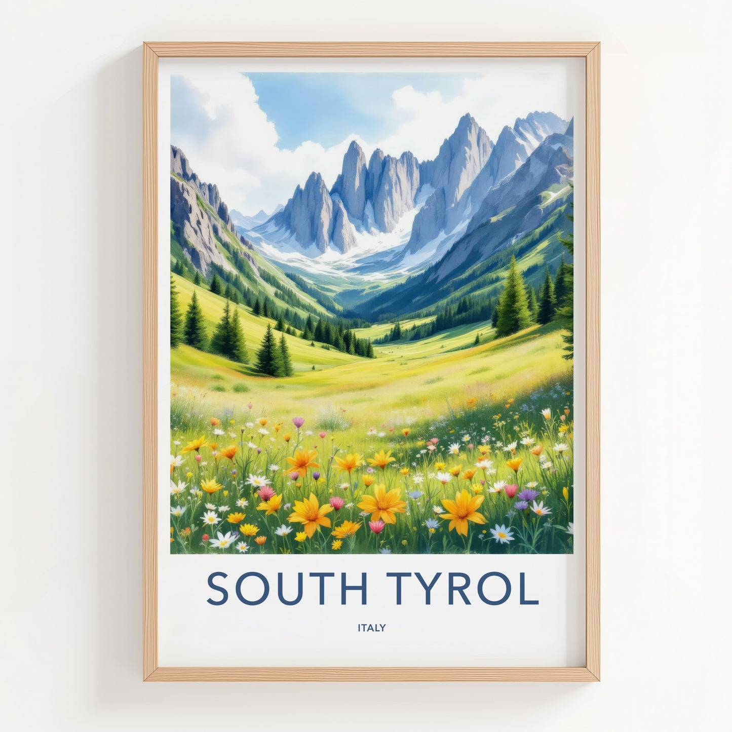 South Tyrol Poster - Italy Travel Art - Mountain Valley Flowers Home Decor