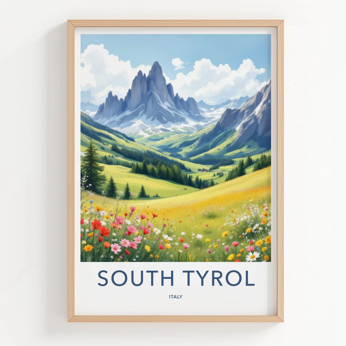South Tyrol Poster - Italy Travel Art - Vibrant Flower Meadow Home Decor