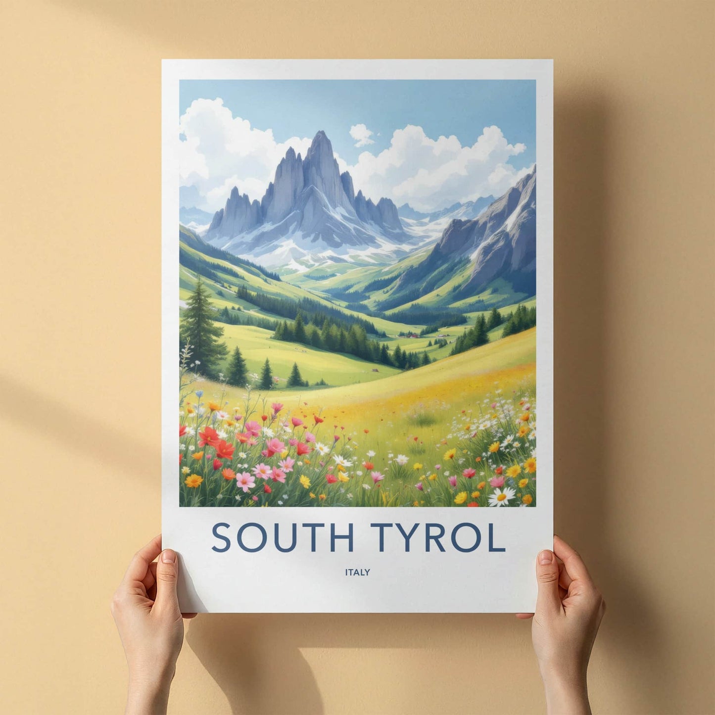 South Tyrol Poster - Italy Travel Art - Vibrant Flower Meadow Home Decor