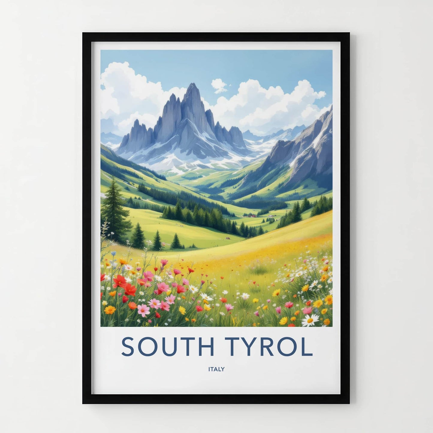 South Tyrol Poster - Italy Travel Art - Vibrant Flower Meadow Home Decor